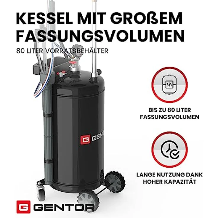 GENTOR Ölauffangwagen 80L, Ölabsaugpumpe mit höhenverstellbarer Wanne und Öl-Absaugsonden – Bild 7