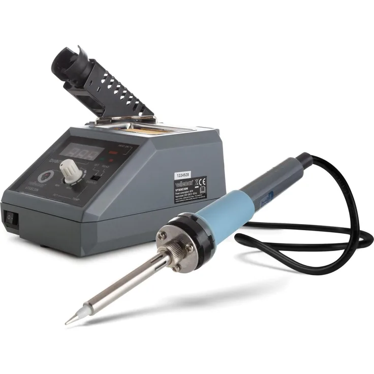 Velleman Lötstation, 48 W mit keramischem Heizelement und digitaler Temperaturanzeige, Temperaturbereich 150-420 °C, inklusive Ständer und Schwamm