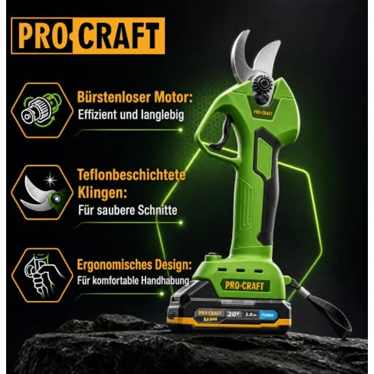 PRO CRAFT Akku-Astschere ES25Li, 20 V, max. Schnittdurchmesser 25 mm, inkl. 2,0 Ah Akku und Ladegerät – Bild 2