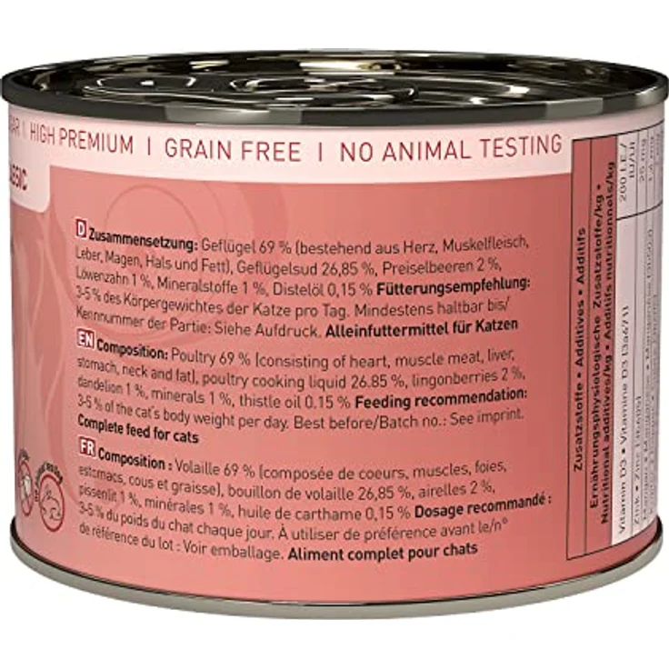 catz finefood N° 3 Geflügel Feinkost Katzenfutter nass, verfeinert mit Preiselbeeren & Löwenzahn, 6 x 200g Dosen – Bild 4