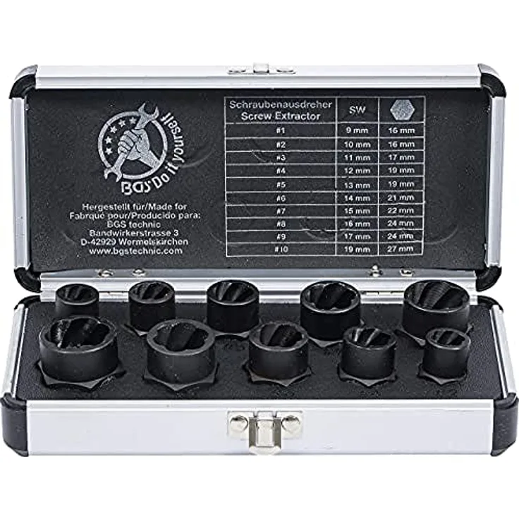 Kraftmann 20210 | Spezial-Steckschlüssel-Einsatz-Satz - Schraubenausdreher | 10 mm (3-8'') - Außensechskant | SW 9 - 19 mm | 10-tlg.