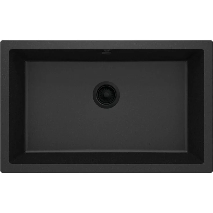 DEANTE 1-Kammer-Granitspüle ZQA_G10D, wandhängendes Spülbecken mit Unterbau, schwarz