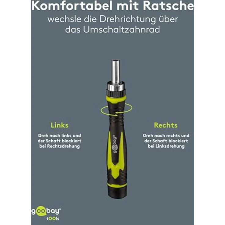 goobay Schraubendreher-Set, 26-teiliges Präzisions-Werkzeugset mit Ratschen-Schraubenzieher, S2-Stahl-Bits und Aufbewahrungsbox – Bild 5