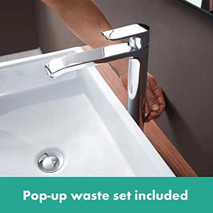 hansgrohe Metris 260 Spültischarmatur, chrom, mit Normalstrahl und Zugstangen-Ablaufgarnitur, für Waschschüsseln – Bild 4