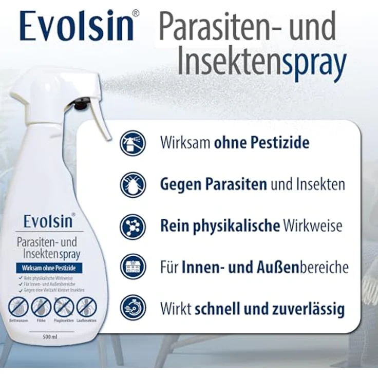 Evolsin Insektenspray Parasiten- und Insektenspray, Ohne Insektizide, 500 ml, Für Innen & Außen, Wasserbasierte Formel, geruchsneutral – Bild 2