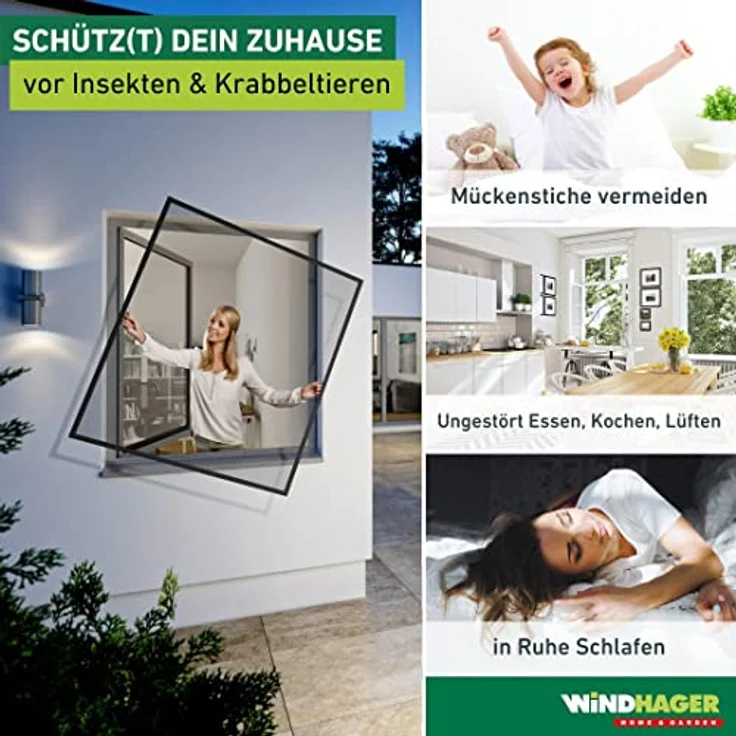 Windhager Insektenschutz teleskopierbares Fliegengitterfenster Flexi Fit, Spannrahmen-Fenster, Teleskopfenster ohne Sägen, Selbstbausatz 130 x 150 cm, Anthrazit, 04306 – Bild 2