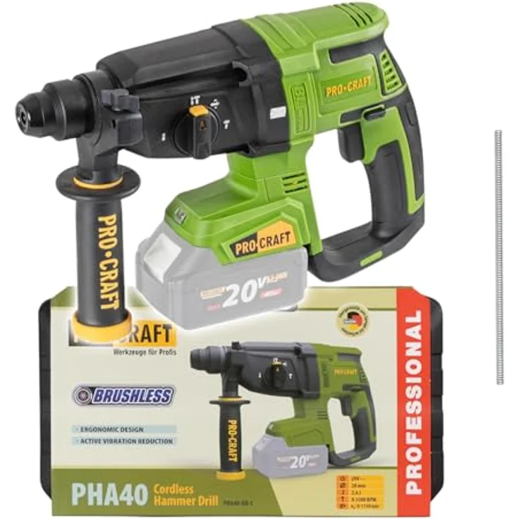 Procraft PHA40bb-c, Akku-Bohrhammer 20 V mit 2,6 J Schlagenergie, SDS-Plus, ohne Akku und Ladegerät – Bild 1