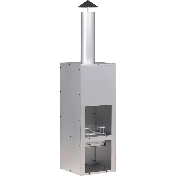 Gardenson Feuerstelle, Silber, Metall, rechteckig 45x199x45 cm, mit Grillfunktion und Holzablage