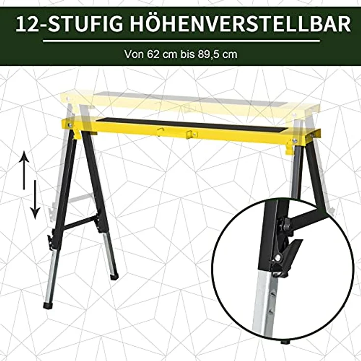 Durhand Sägebock Werkbank, 2er-Set Unterstellböcke, individuell höhenverstellbar, gelb & schwarz – Bild 7