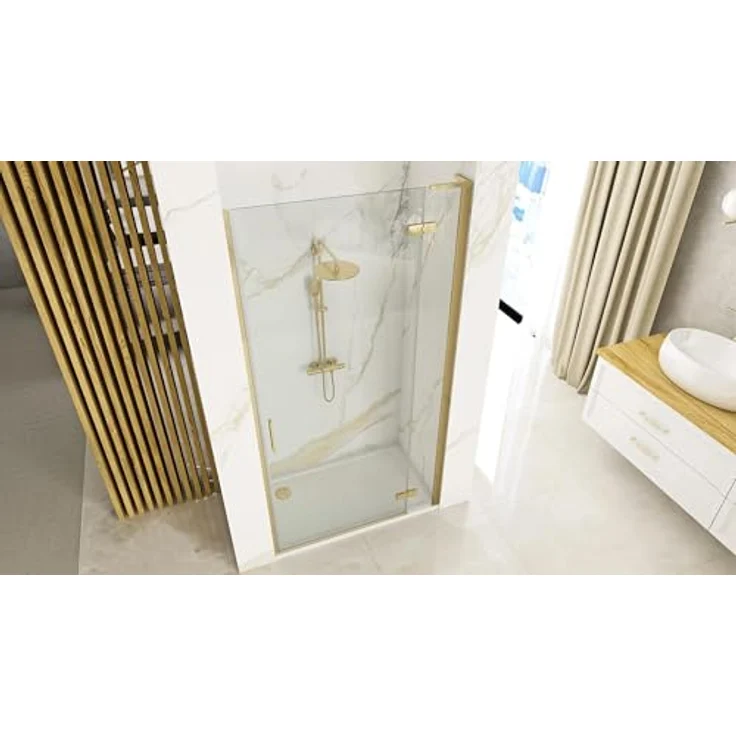 Rea Hugo Pendeltüren für Dusche, 90 cm, gebürstetes Gold, 6 mm dickes Glas, 1,8X90X200,5CM – Bild 5