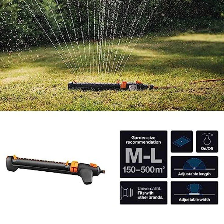 Fiskars Oszillierender Sprinkler, Mit On/Off-Ventil, Universalgröße, Bis zu 17 x 21 m Reichweite, Schwarz/Orange, On/Off, 1027028 – Bild 3