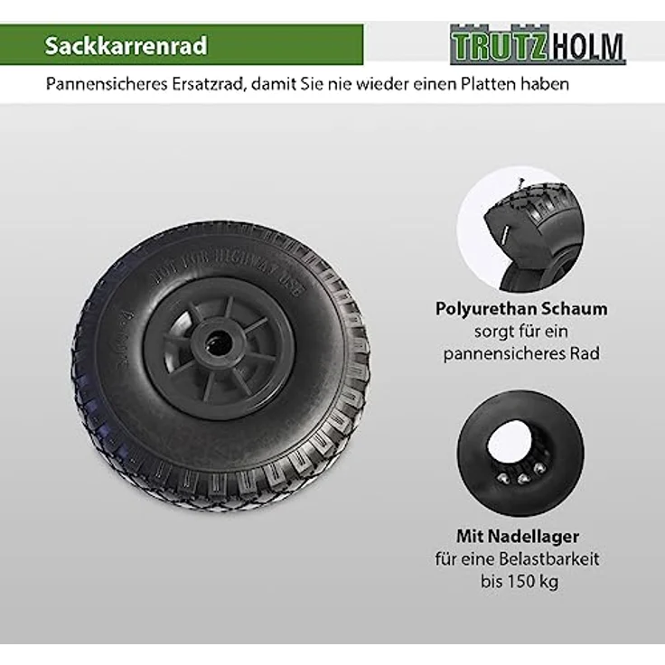 TRUTZHOLM Sackkarrenrad Vollgummi 260x85mm 3.00-4 PU Sackkarre Ersatzrad Rad Reifen schwarz - Preisvergleich – Bild 2