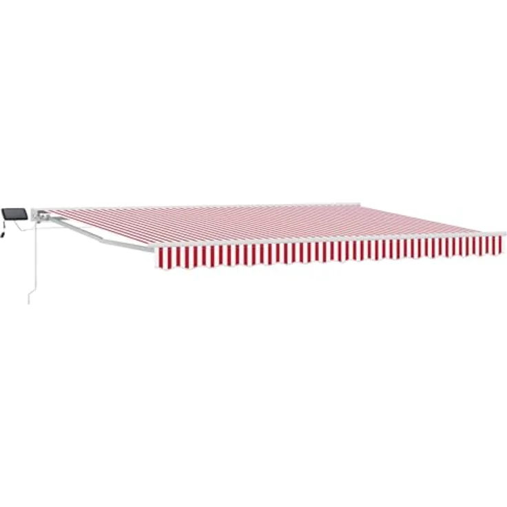 vidaXL Manueller Markisenrahmen mit LEDs, 4,5 x 3,5 m, rot und weiß, pulverbeschichteter Aluminiumrahmen, wetterfest, manuelle Bedienung, LED-Beleuchtung – Bild 1