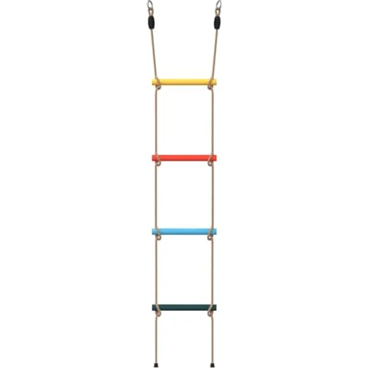 vidaXL Strickleiter, Strickleiter für Kinder mit 4 Sprossen Mehrfarbig, Outdoor-Schaukel mit Kunststoff-Sprossen und PE-Seilen – Bild 6