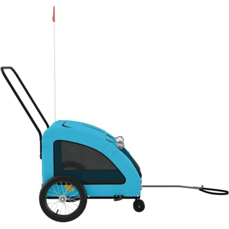 vidaXL Hunde-Transportbox Fahrradanhänger, Blau, Oxford-Gewebe und Eisen, für kleine Hunde und Katzen, max. Tragfähigkeit 45 kg, mit Reißverschluss und Netzfenstern – Bild 7