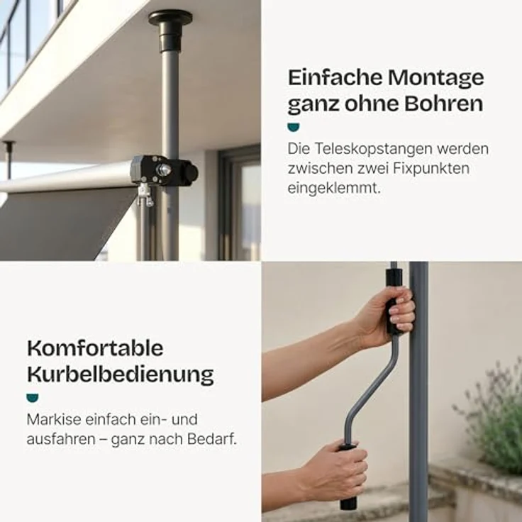 Klemmmarkise 300x120x200-300cm Markise Balkonmarkise -ohne Bohren- Protec – Bild 5