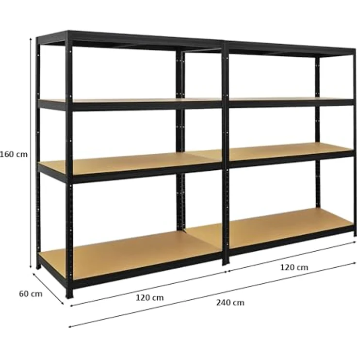 Proregal Schwerlastregal Mega Deal Big Elephant, 160 x 120 x 60 cm, Traglast 200 kg pro Boden, 4 Böden, Schwarz – Bild 2