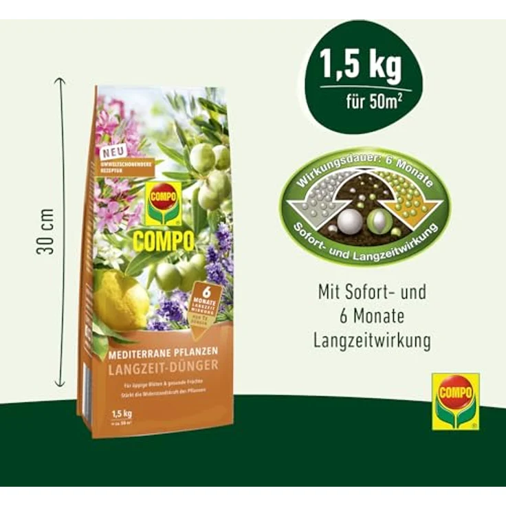Compo Mediterrane Pflanzen Langzeit-Dünger, 1,5 kg Beutel – Bild 3