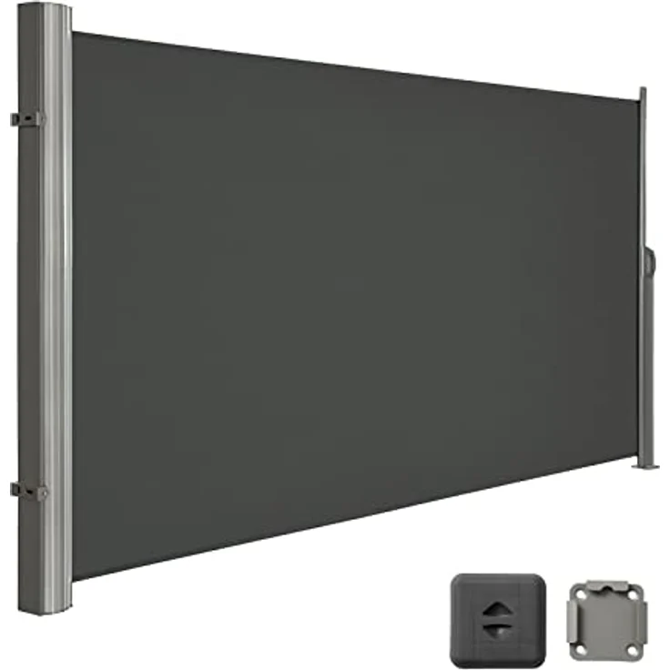 LARMNEE Alu-Seitenmarkise EGY164BP02, ausziehbar 160 x 400 cm, blickdicht, UV-Schutz, für Balkon, Terrasse, Garten, Dunkelgrau – Bild 1