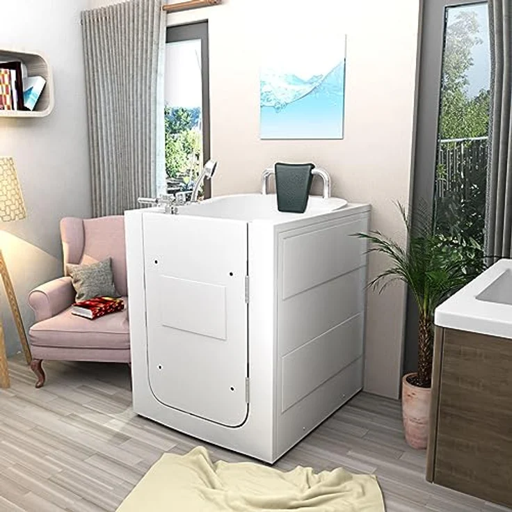 AcquaVapore S10-TH Senioren Badewanne, Sitzwanne mit Tür, schnelle Reinigung, Nackenstütze, extra tief, Edelstahlrahmen, glasfaserverstärkt – Bild 2