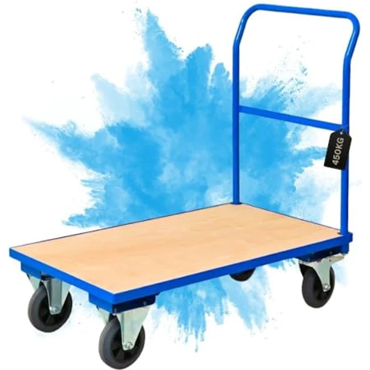 PROREGAL® Transportwagen Profi Plattformwagen, Traglast 450kg, Lichtblau, HxBxT 102x60x98cm, pulverbeschichteter Stahl, große Vollgummireifen – Bild 1