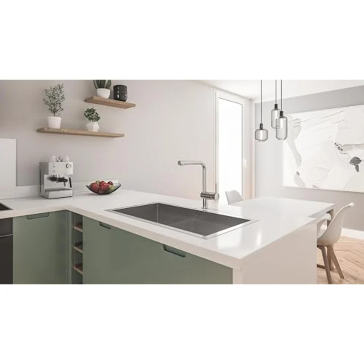 Grohe Minta Einhand-Spültischbatterie mit ausziehbarer Brause L-Auslauf, Supersteel – Bild 6