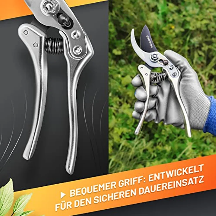 GRÜNTEK Gartenschere SILBERSCHNITT, geschmiedete Bypass Schere mit 65 mm Klinge, 2 Federn, Ergo-Griffe, Schnittstärke bis 22 mm – Bild 3