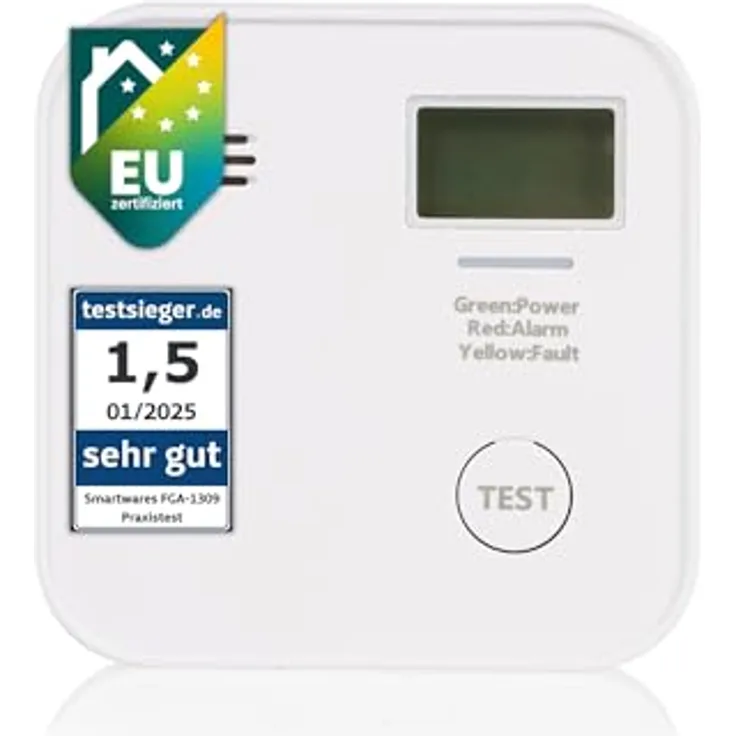 Smartwares CO-Melder FGA-13091, 10-Jahres-Batterie mit LED-Anzeige, Testknopf, hochsensibler Sensor