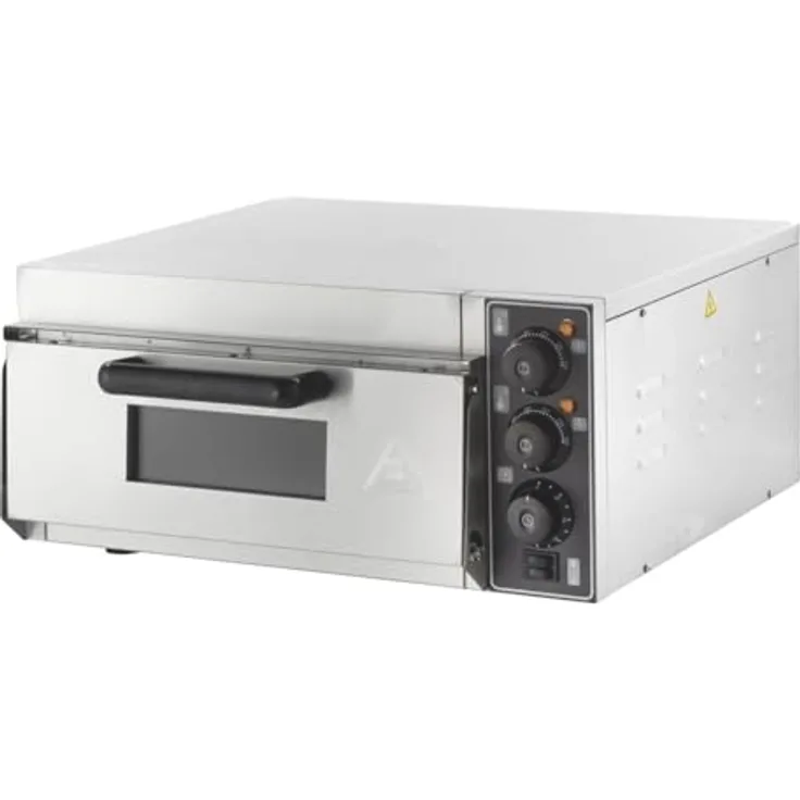 GastroHero Pizzaofen Elektro, Keramikboden, Pizza Maker für 1 Pizza Ø 35 cm, Edelstahl, bis 350° C, mit Innenbeleuchtung und Alarm