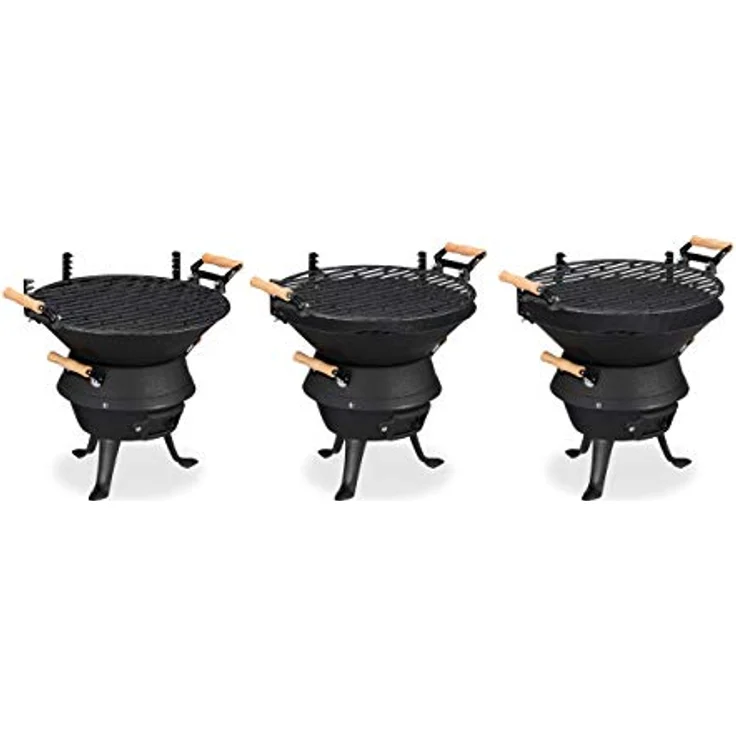 Relaxdays Holzkohlegrillfass Gusseisen, höhenverstellbarer Holzkohlegrillrost, Belüftung, Fassgrill für Holzkohle, HBT 40x45x36cm, schwarz, Grillfläche 35 cm – Bild 7