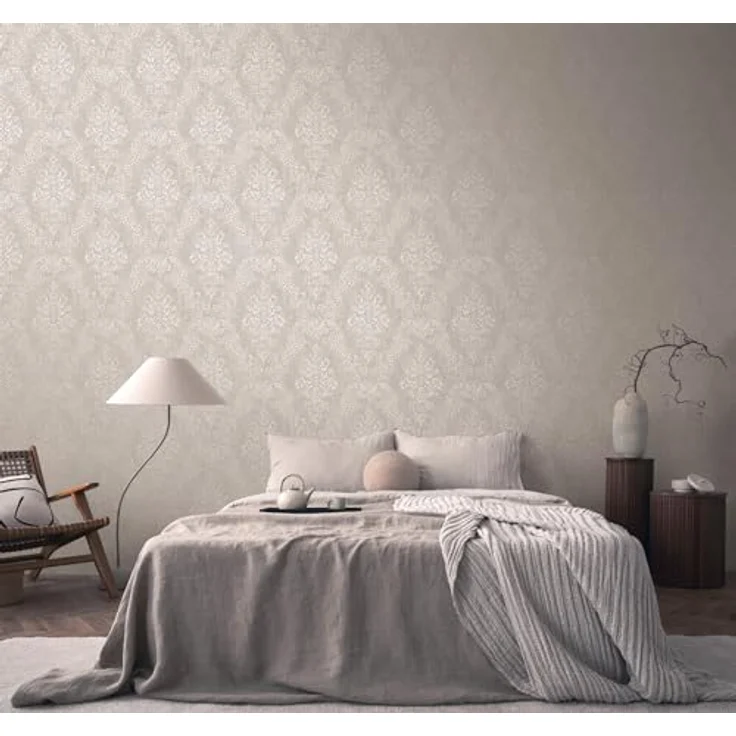A.S. Création Pure Elegance Vliestapete mit Ornamenten, 0,53 x 10,05 m, Beige und Grau - Barocktapete Made in Germany - licht- und waschbeständig – Bild 5