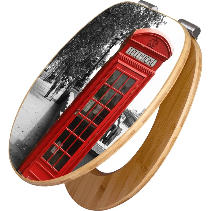 Banjado Bambus Toilettensitz mit Absenkautomatik, Klodeckel mit Motiv London Red Telephone, 45,8x37,5cm, universal passend
