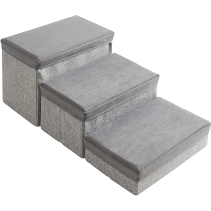 [en.casa] Hundetreppe Vojens Hunderampe für kleine Hunde 3-stufig Haustierleiter klappbar Grau 30 cm hoch 75 x 40 x 30 cm – Bild 5