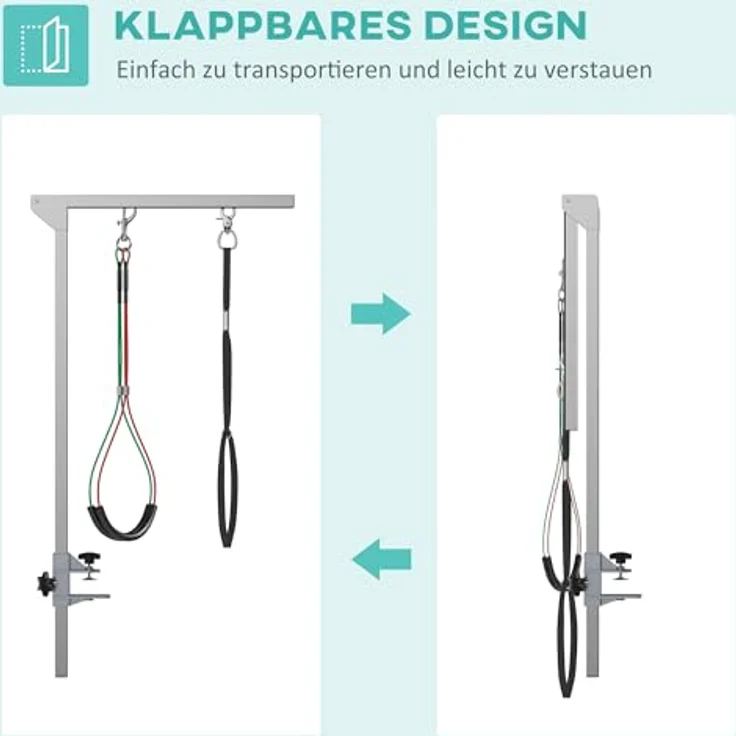 PawHut Haustier Fellpflege Arm, Klappbares Haustierpflege-Arm mit Klemme, Verstellbares Hundefrisiertischarm mit Haunch-Halter für mittelgroße Hunde, Edelstahl, Silber – Bild 3