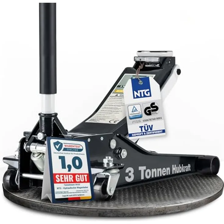 NTG Hydraulischer Wagenheber WGH.BLACK-3001, 3000kg Tragkraft, 75-505mm Hubhöhe, extra flach für SUV & tiefergelegte Autos, schwarz