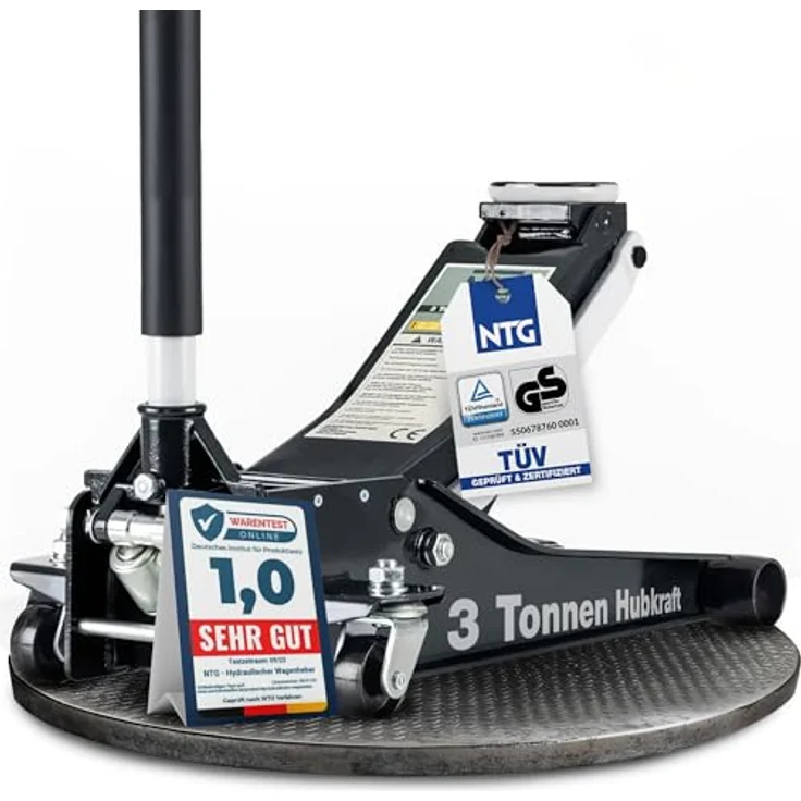 NTG Hydraulischer Wagenheber WGH.BLACK-3001, 3000kg Tragkraft, 75-505mm Hubhöhe, extra flach für SUV & tiefergelegte Autos, schwarz – Bild 1