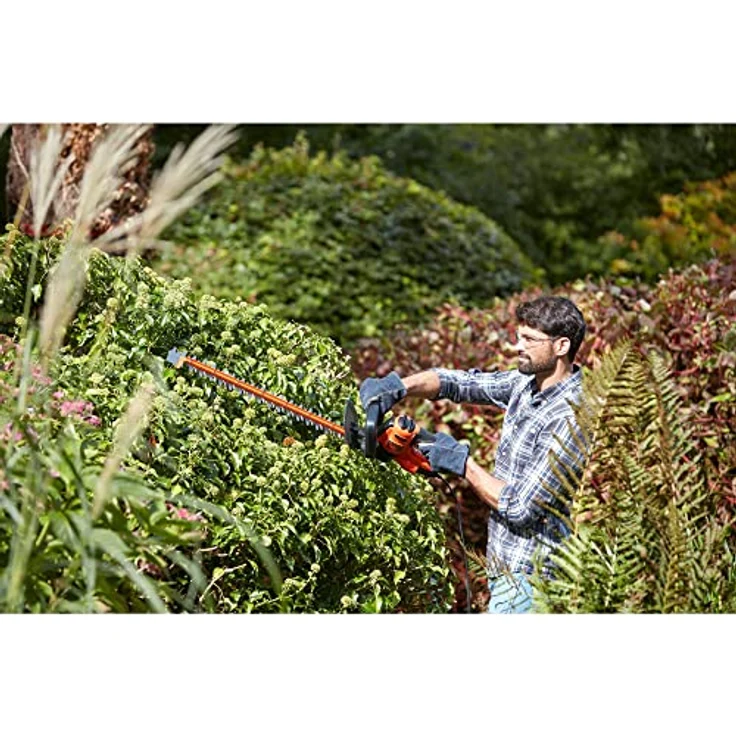 Black+Decker Elektro-Heckenschere (600W, 60 cm Schwertlänge, 25 mm Schnittstärke, Bügel-Zweithandgriff und transparentem Handschutz, für große Hecken) BEHTS501 – Bild 4