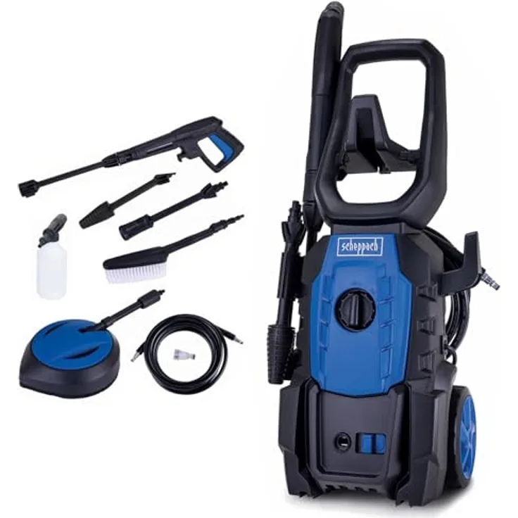 Scheppach Hochdruckreiniger  HPC1600-Kit, Hochdruckreiniger 1600W, 135 bar inkl. Quick-Connect-System & Zubehör (Netzbetrieb)