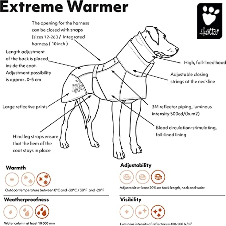 Hurtta Extreme Warmer Hundemantel, Winterjacke für Hunde Weinrot 30 cm – Bild 3