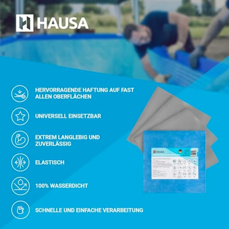 HAUSA Wasser Stopp Pool Reparaturflicken 5er Set, selbstklebend, 16x16 cm, wasserdicht und unter Wasser anwendbar – Bild 4