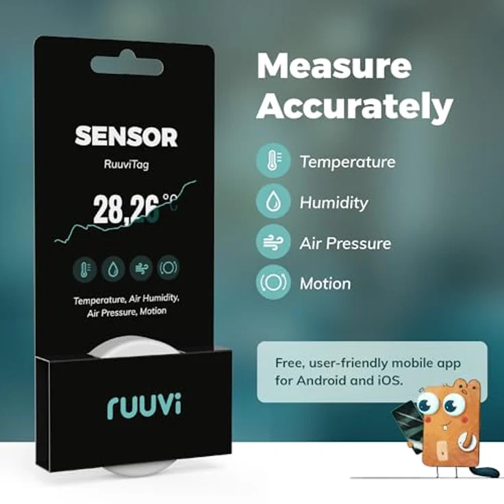 Ruuvi RuuviTag Bluetooth Umweltsensor 4 in 1, Thermometer, Hygrometer, Luftdrucksensor, Bewegungserkennung, Weiß – Bild 2