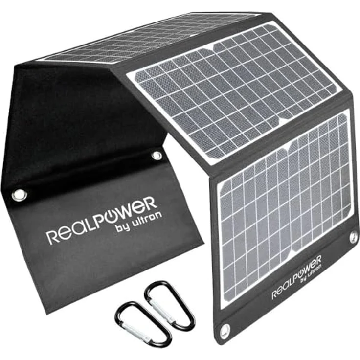 RealPower SP-30E, Mobiles Solarpanel mit 30 W, USB-A und USB-C Ports, IPX5 Spritzwasserschutz – Bild 1