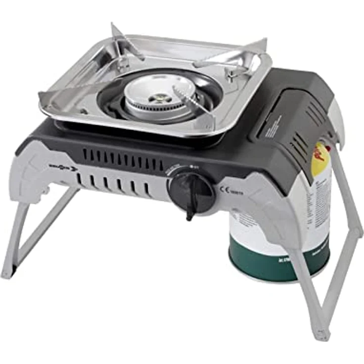 Brunner Campingkocher, tragbarer Gaskocher mit klappbaren Beinen, 2,4 kW Leistung, inkl. Kunststofftransportbox, Edelstahl-Rost – Bild 1