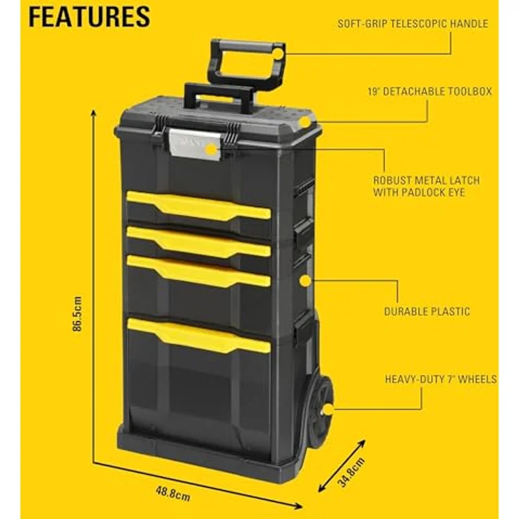 Stanley Rollende Werkstatt aus Metall-Kunststoff 1-79-206 ? Werkzeugwagen leer mit 3 modularen Einheiten ? Vielseitige Werkzeugbox für Kleinteile und große Werkzeuge – Bild 4