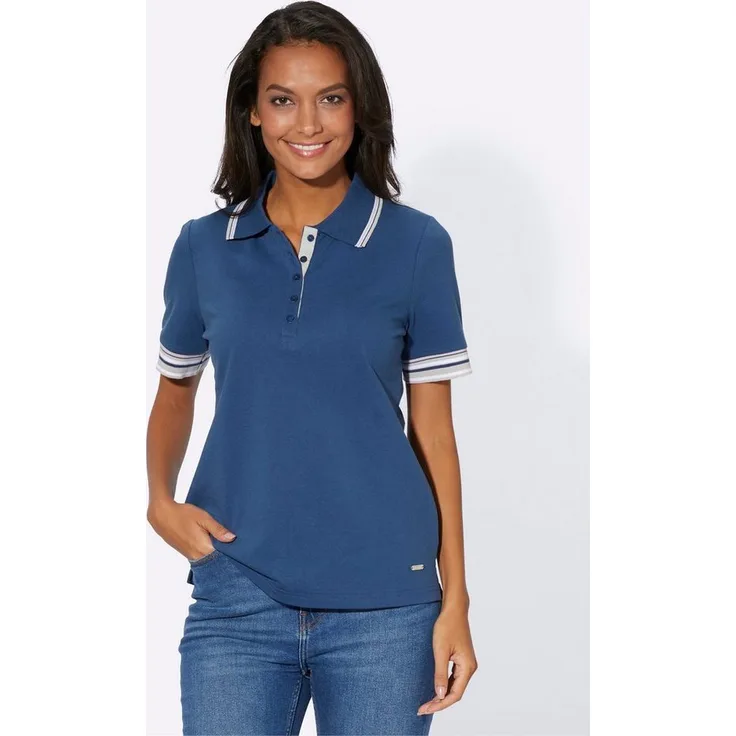 Witt T-Shirt Poloshirt, hautsympathische Pikee-Qualität mit Kontraststreifen, kurzärmlig, marineblau
