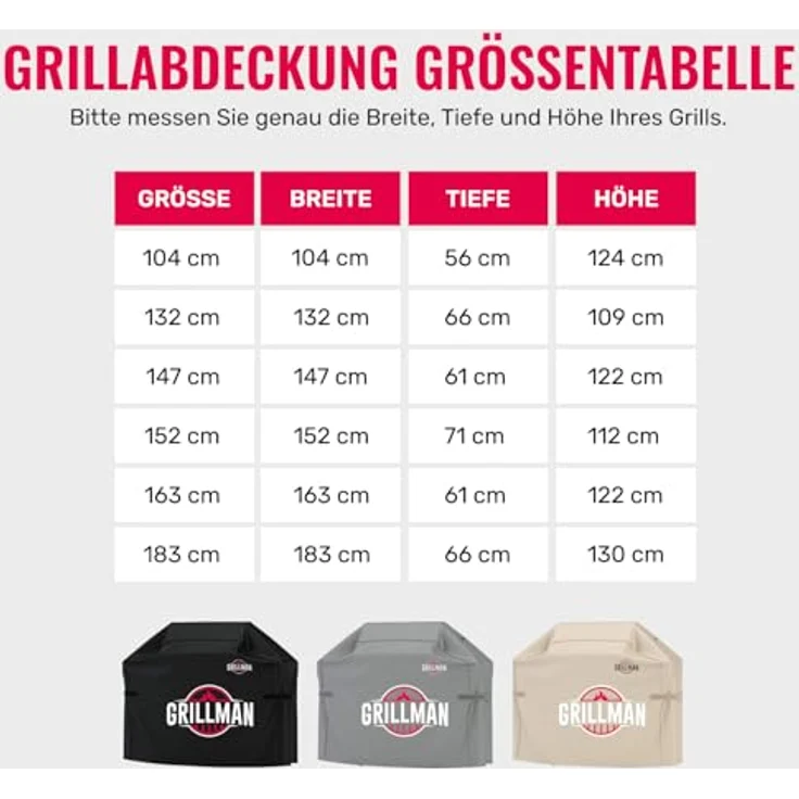 Grillman Grillabdeckung, für Brinkmann, Char Broil, Holland and Jenn Air, schwarz, 147 x 61 x 122 cm – Bild 6