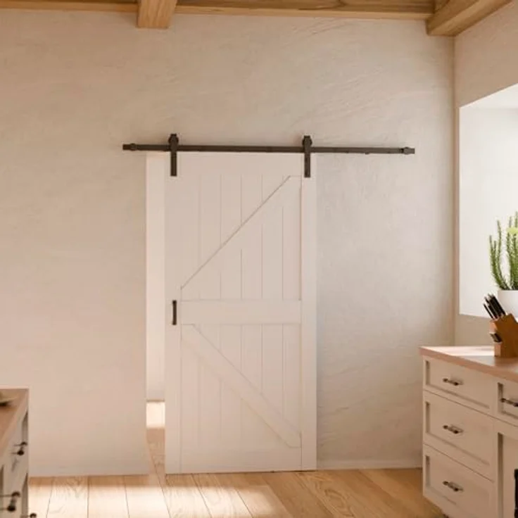 inova Schiebetür Komplettset weiß 1025x2150mm, Scheunentor mit offener Laufschiene schwarz und Softclose – Bild 1