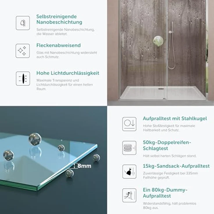 doporro Dusch-Schiebetür Duschtür Nischentür Duschabtrennung Duschkabine Klarglas Teramo4, 105x195 cm, Einscheibensicherheitsglas – Bild 3