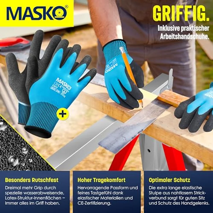 MASKO® Teleskop-Arbeitsbock 4-er Set, Höhenverstellbar 800-1300 mm, max. Belastbarkeit 200 kg, inkl. rutschfester Handschuhe, Rot – Bild 5