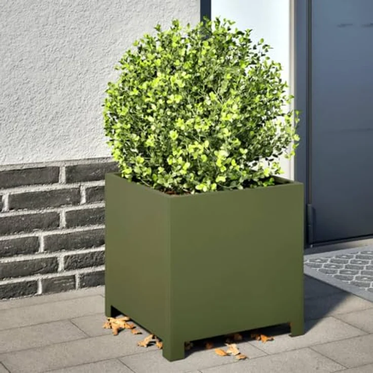 vidaXL Pflanzkübel Olivgrün 40x40x40 Stahl, Stabiles und langlebiges Material, Viel Platz, Vielseitig einsetzbar, Unkraut- und Schädlingsschutz – Bild 2
